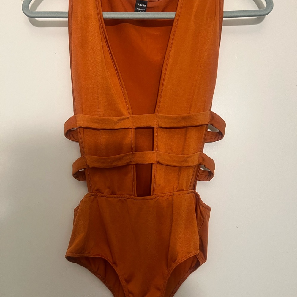 SHEIN Vibrant Orange Strappy Bodysuit